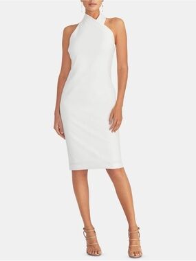 RACHEL Rachel Roy White Crossover High Neck Sheath Midi Dress XS NWT